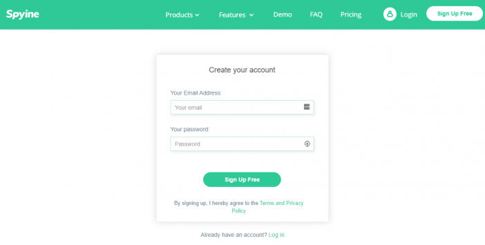 Spyine Sign Up Page