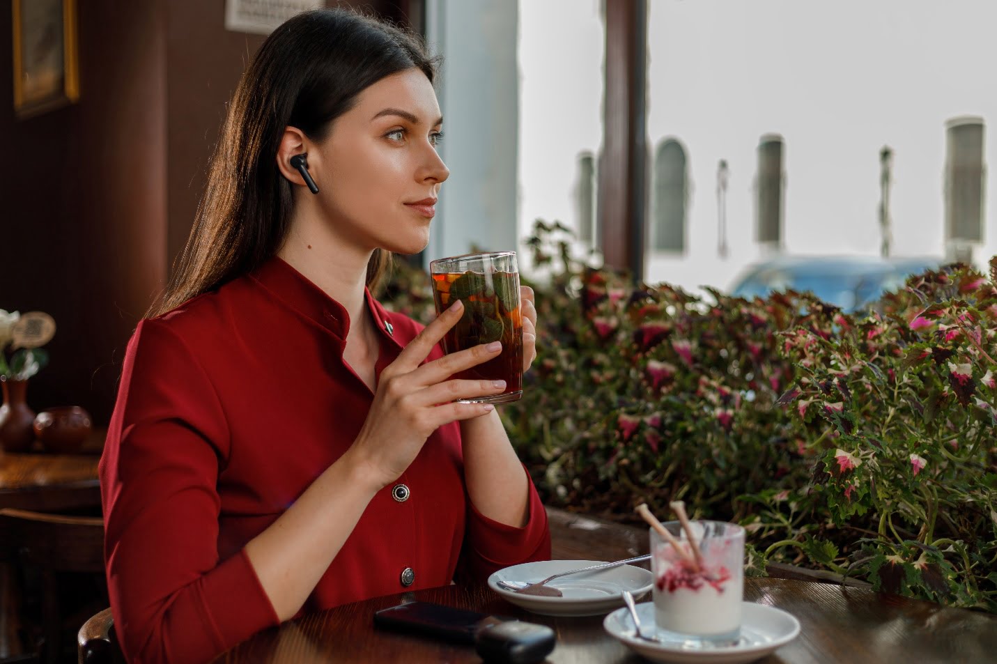 A Woman Wearing Earphones