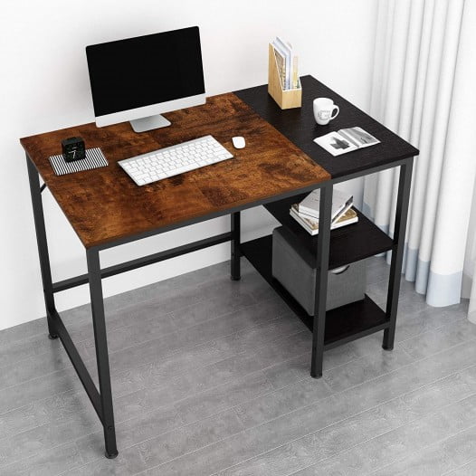 JOISCOPE Home Office Computer Desk, Small Study Writing Desk with Wooden Storage Shelf