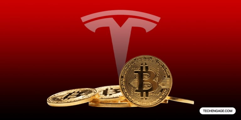 An image of Tesla logo with Bitcoin