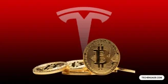 An image of Tesla logo with Bitcoin