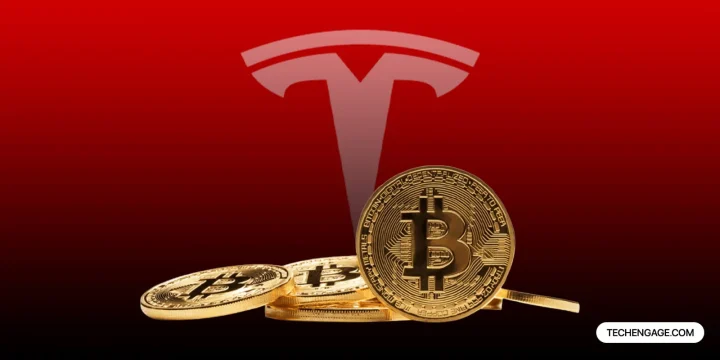 An image of Tesla logo with Bitcoin