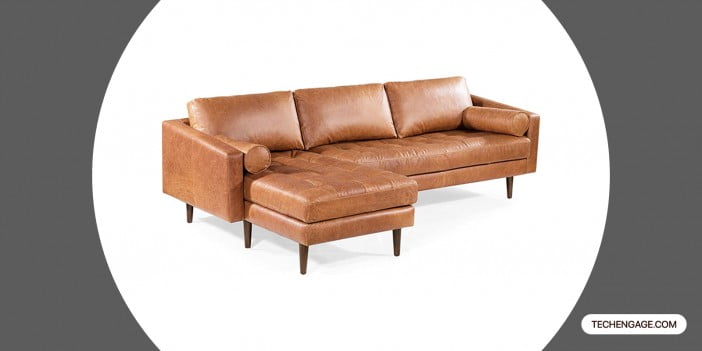 POLY & BARK Napa Left-Facing Sectional Sofa in Full-Grain Pure-Aniline Italian Tanned Leather in Cognac Tan