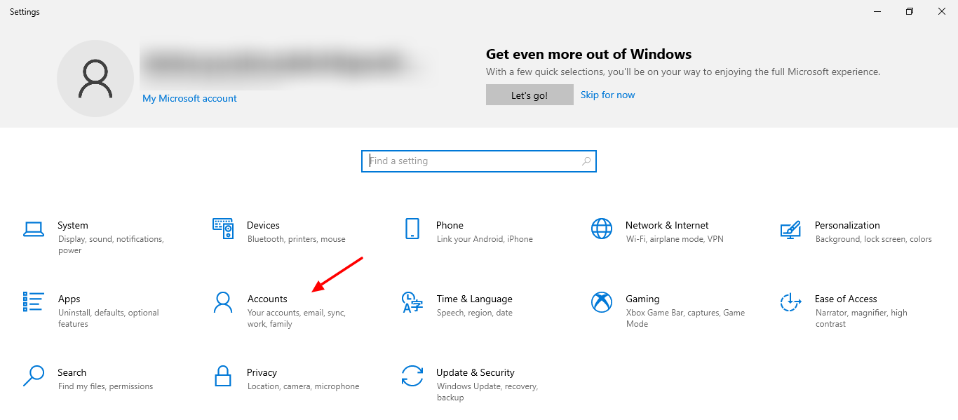 Screenshot Of Accounts Tab In Settings Of Windows 10