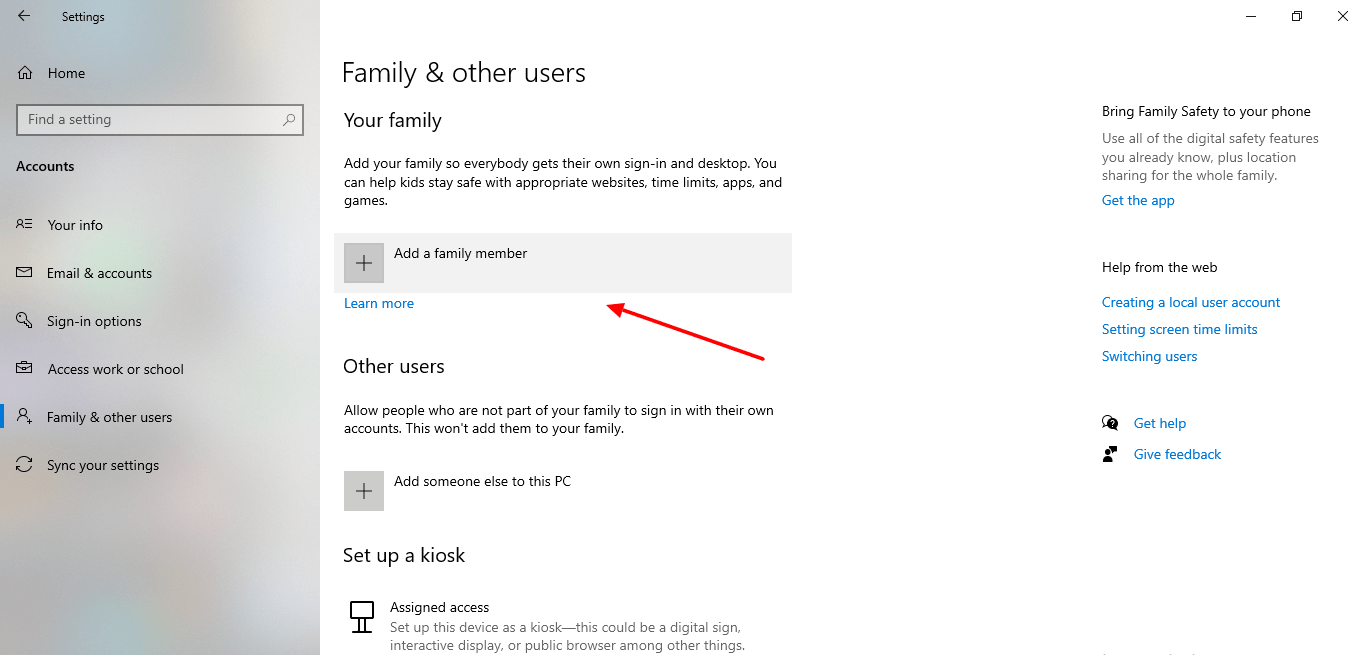 Screenshot Of Add A Family Member Account In Settings On Windows 10