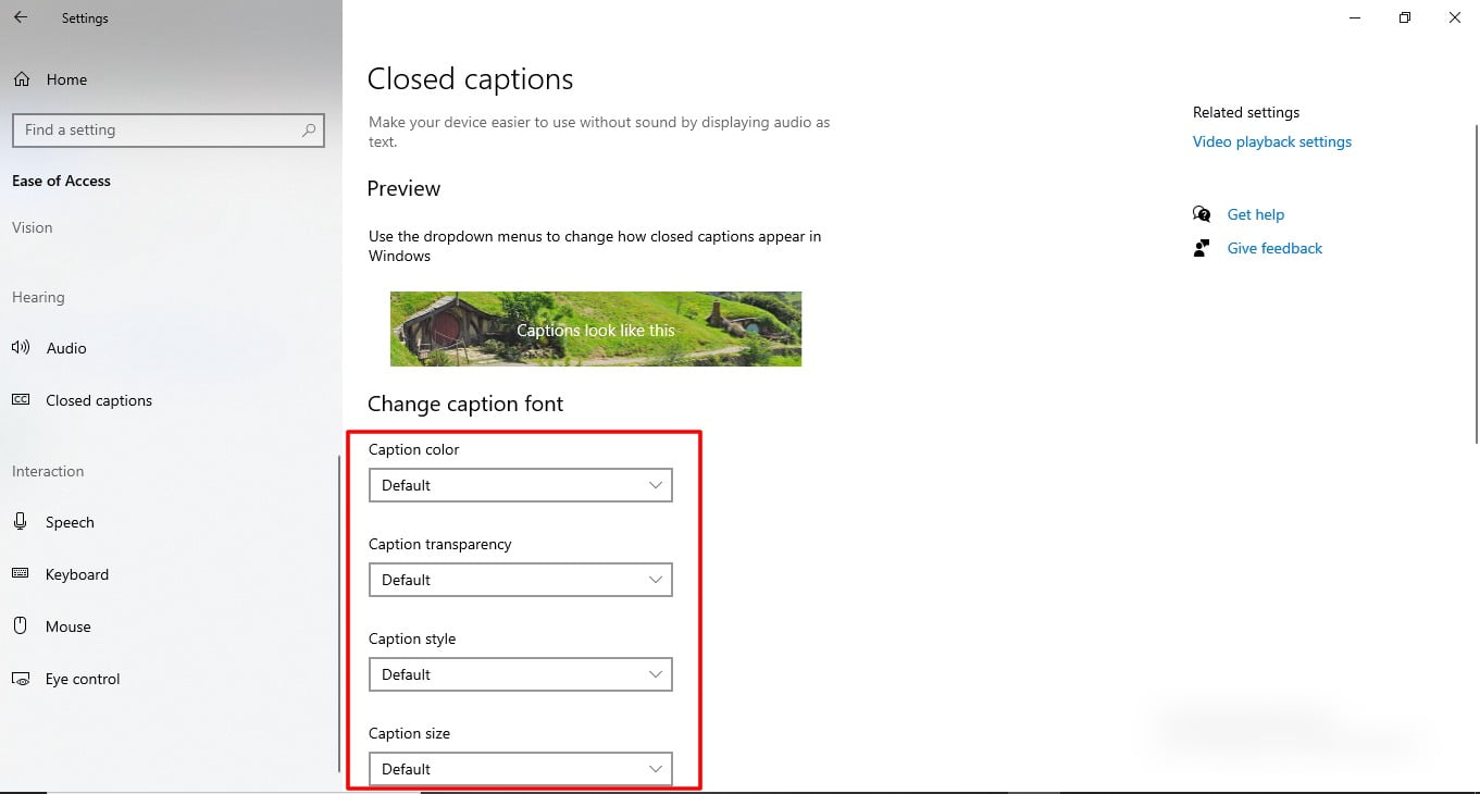 Screenshot Of Closed Caption Feature In Windows 10