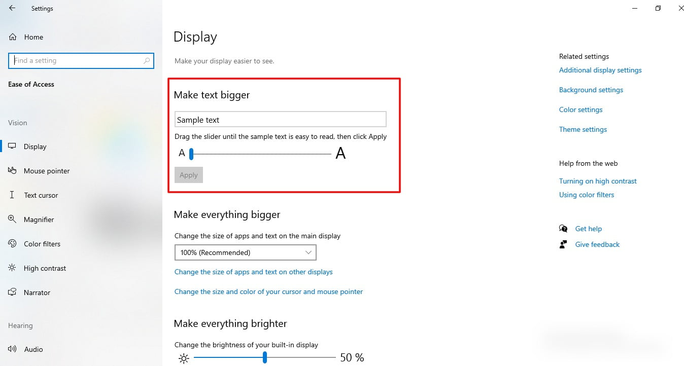 Screenshot Of Display Feature In Windows 10