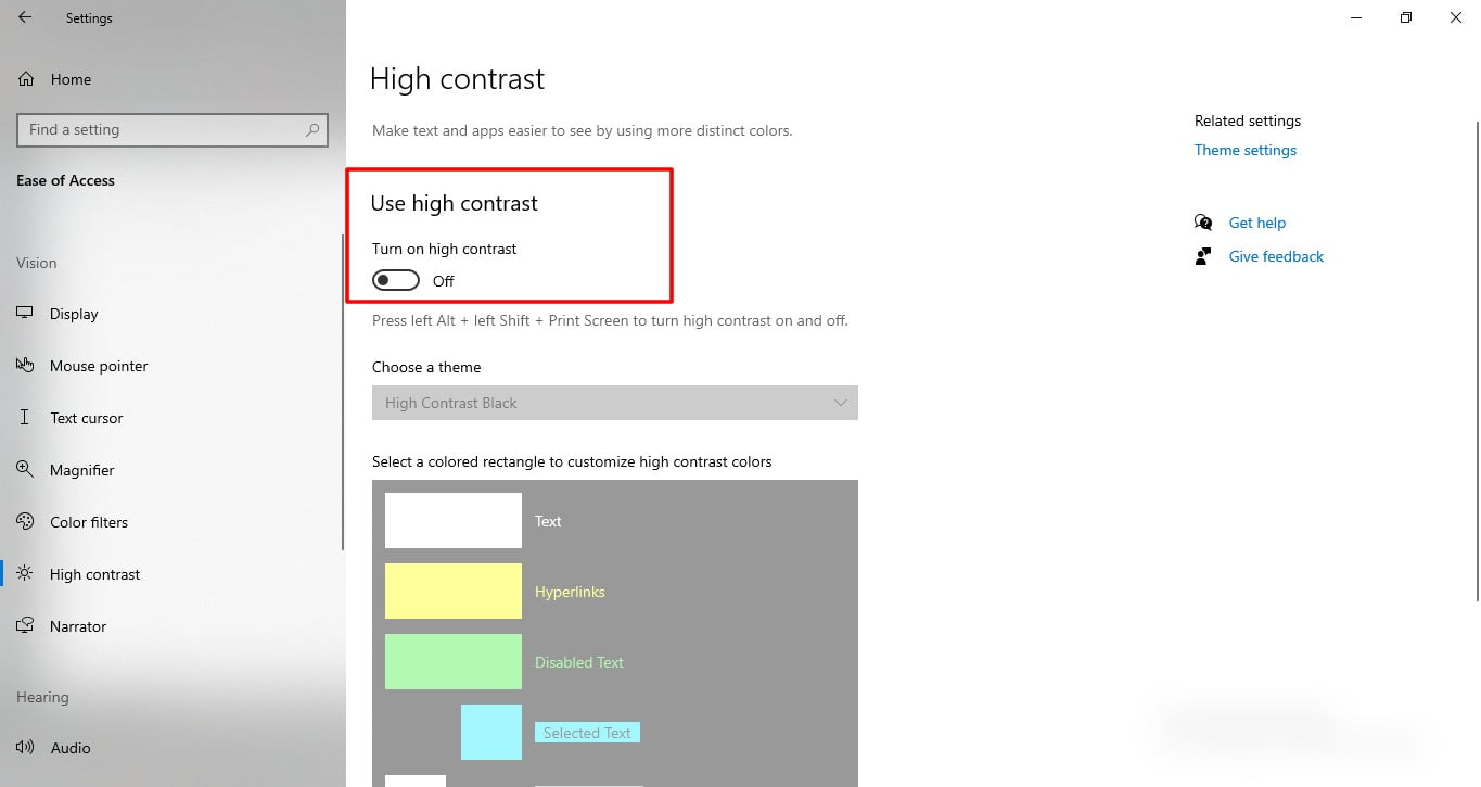 Screenshot Of High Contrast In Windows 10 