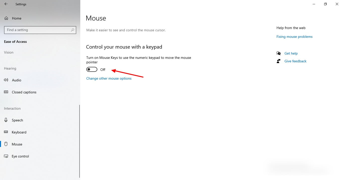 Screenshot Of Mouse Feature In Windows 10