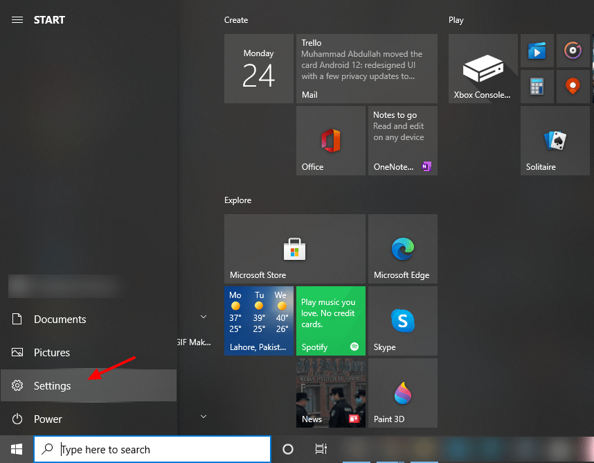 Screenshot Of Settings Tab In Windows 10