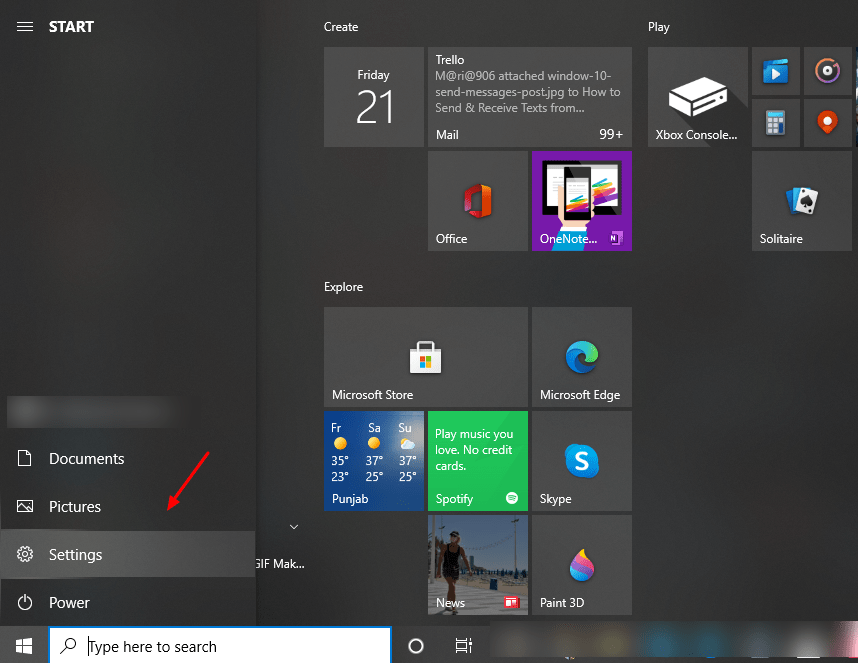 Screenshot Of Settings Tab On Windows 10