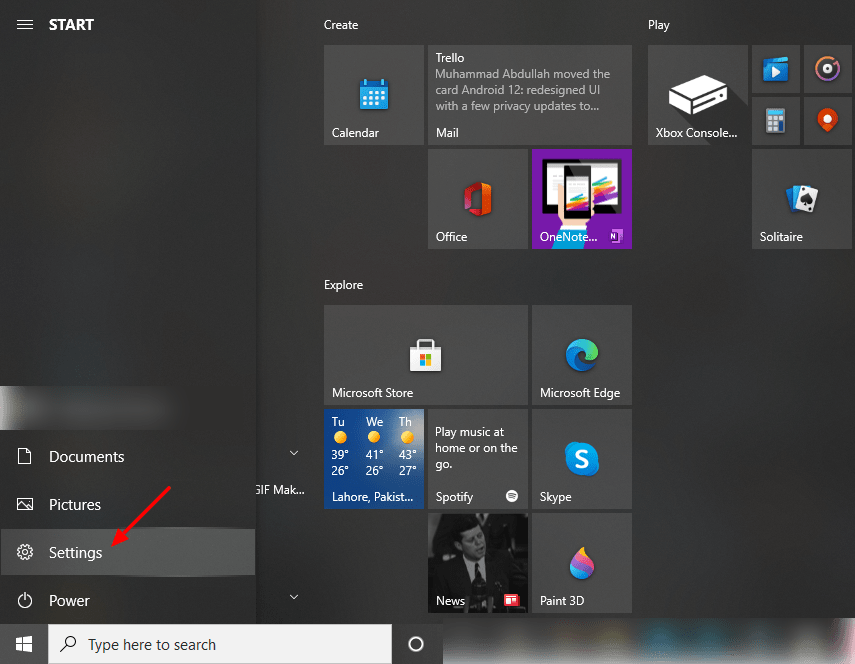 Screenshot Of Settings Tab On Windows 10