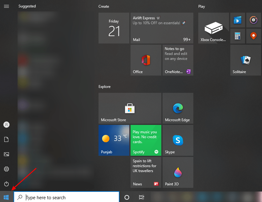 Screenshot Of Start Menu In Windows 10