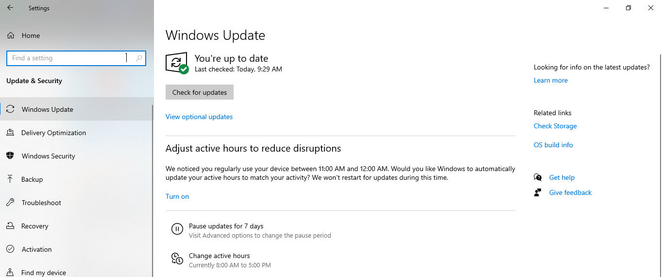 Screenshot Of Windows Update Page