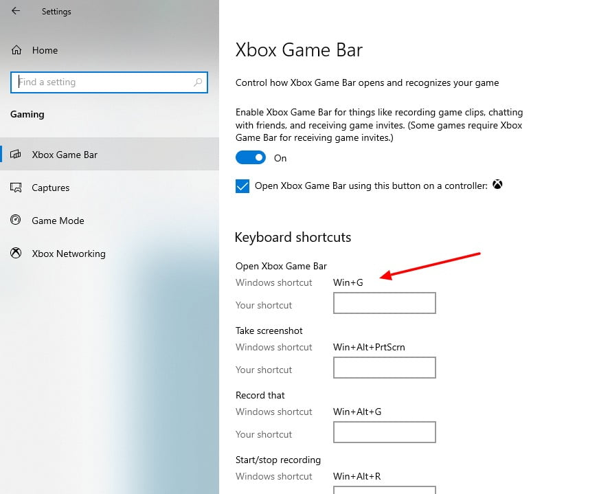 screenshot of enabling short key in Cbox Game Bar in Windows 10