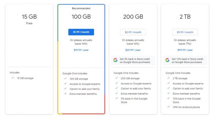 Google One plans