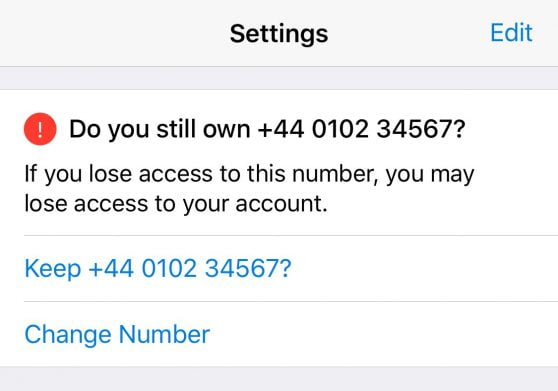 Screenshot Of Message Asking For A Change In Ios Contact Number In Telegram