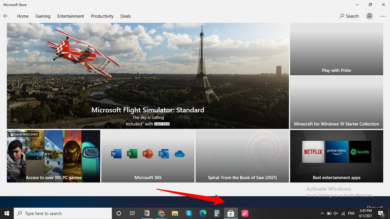 Screenshot of Microsoft app store in taskbar of Windows 10