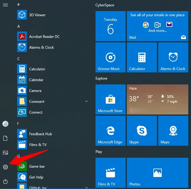 Screenshot Of Cogwheel Icon Of Settings In Windows 10