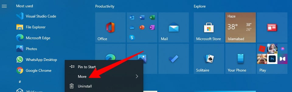 Screenshot Of Removing An App From Most Used App In Start Menu