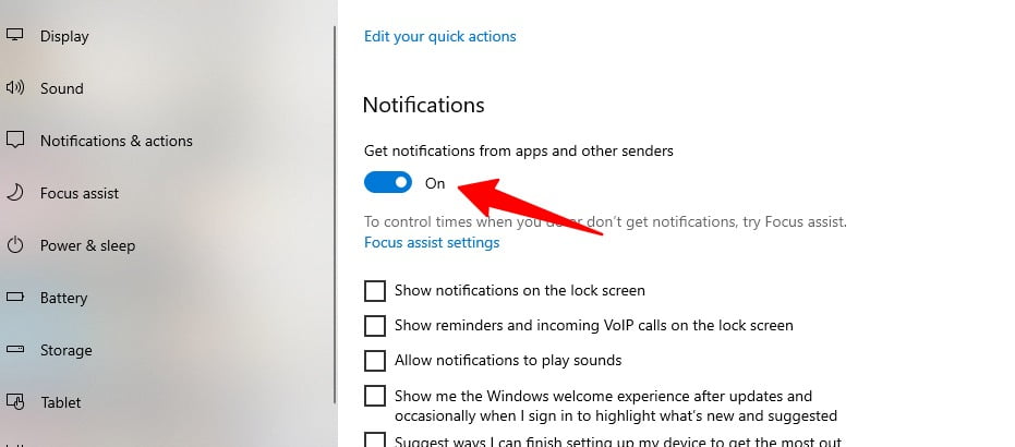 Screenshot Of Toggle Notification Bar In Windows 10