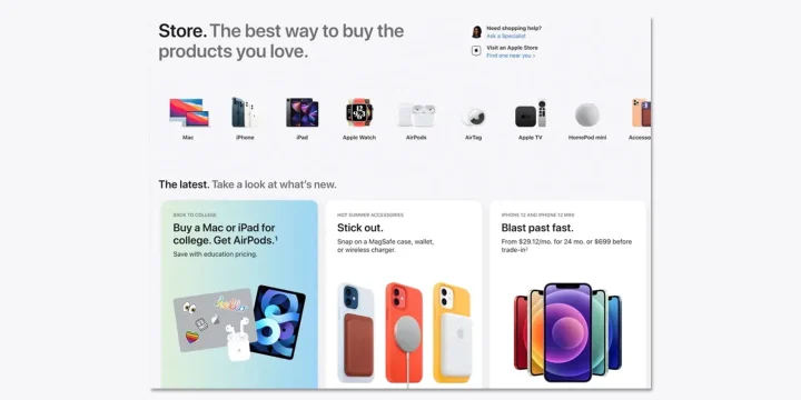 screenshot of Apple's redesigned online store