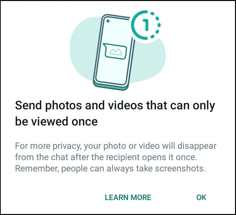 View Once Feature Whatsapp Pop Up
