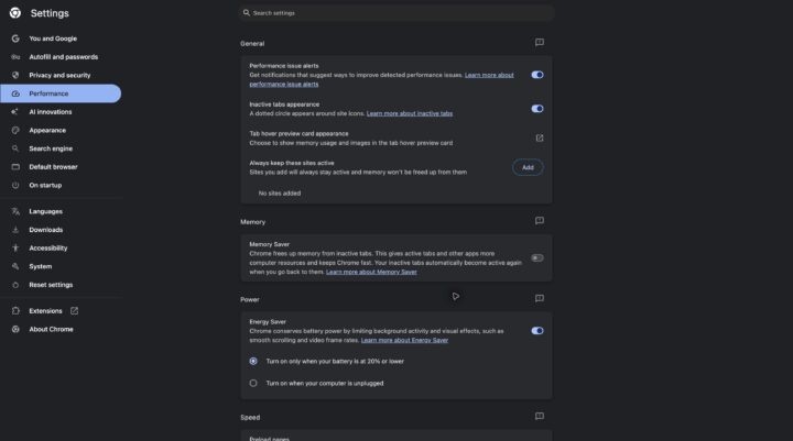How To Stop Chrome Tabs From Reloading 1 Chrome Performance Settings With Always Keep These Sites Active And Memory Saver.