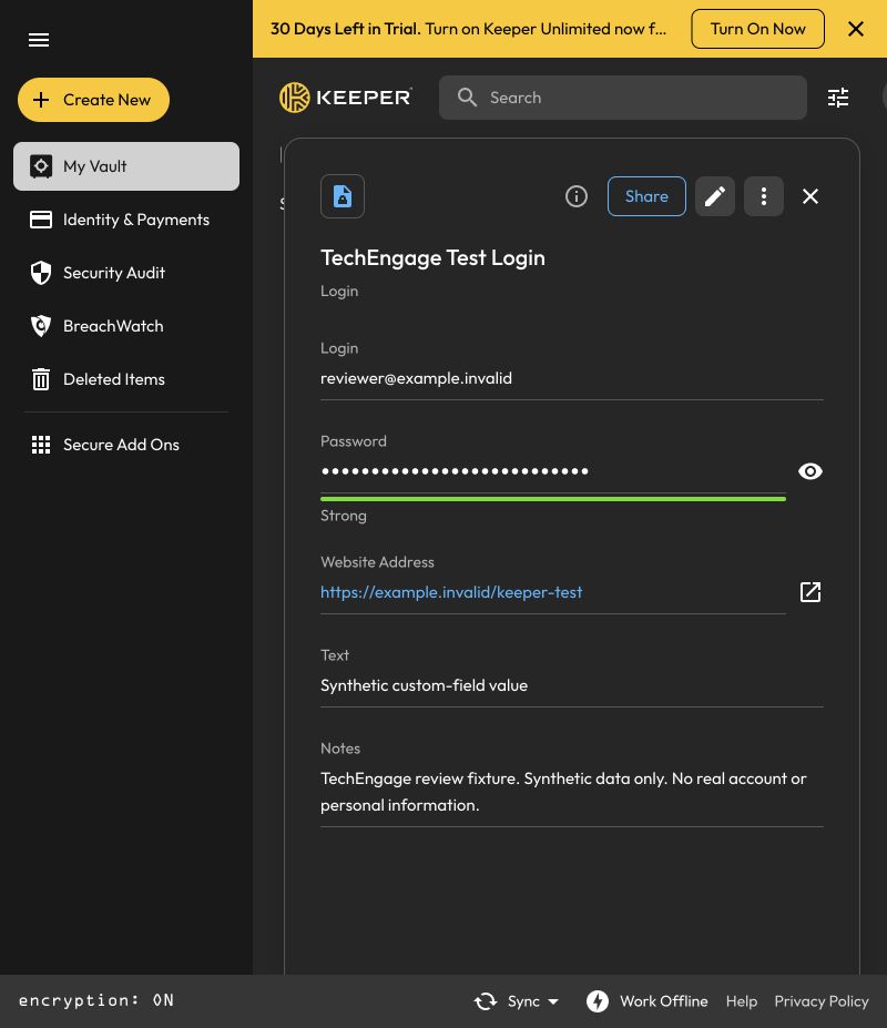 Keeper Personal Showing A Synthetic Login With A Saved Custom Text Field