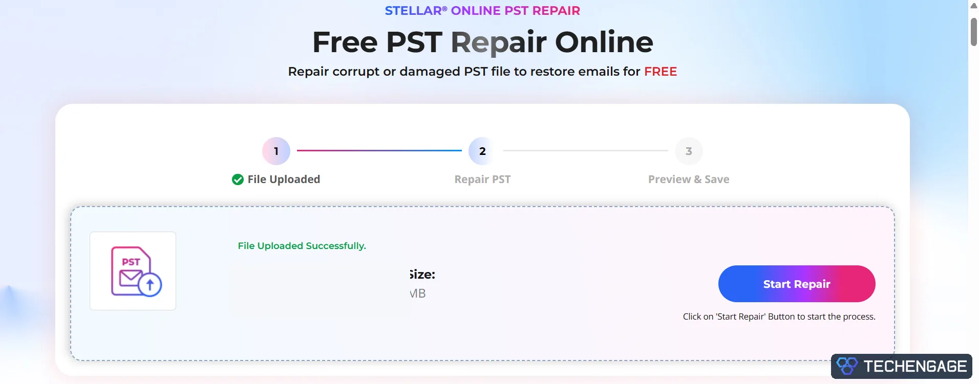 Stellar Repair For Outlook Review: Desktop Vs. Online Pst Repair 6 Stellar Online Pst Repair Showing The Uploaded File And Start Repair Button
