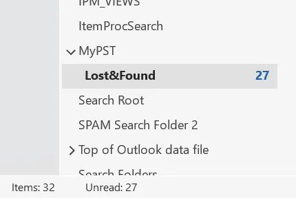 Stellar Repair For Outlook Review: Desktop Vs. Online Pst Repair 8 Outlook Lost And Found Folder Showing 32 Items In The Repaired Pst