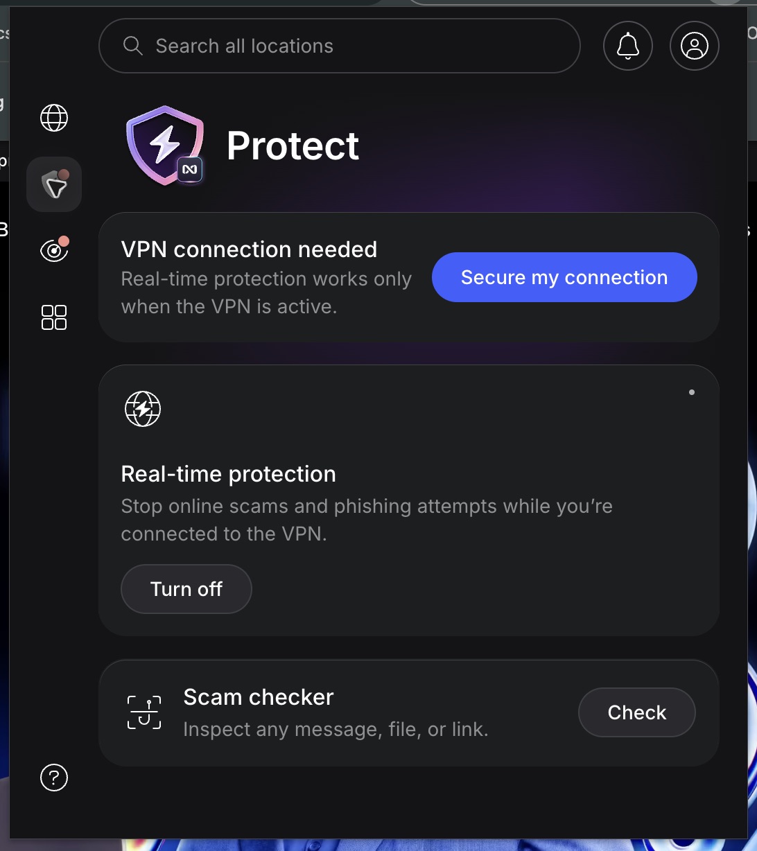Nordvpn Review: Features, Privacy And Value 3 Nordvpn Browser Protection Panel Explaining That An Active Vpn Connection Is Required.